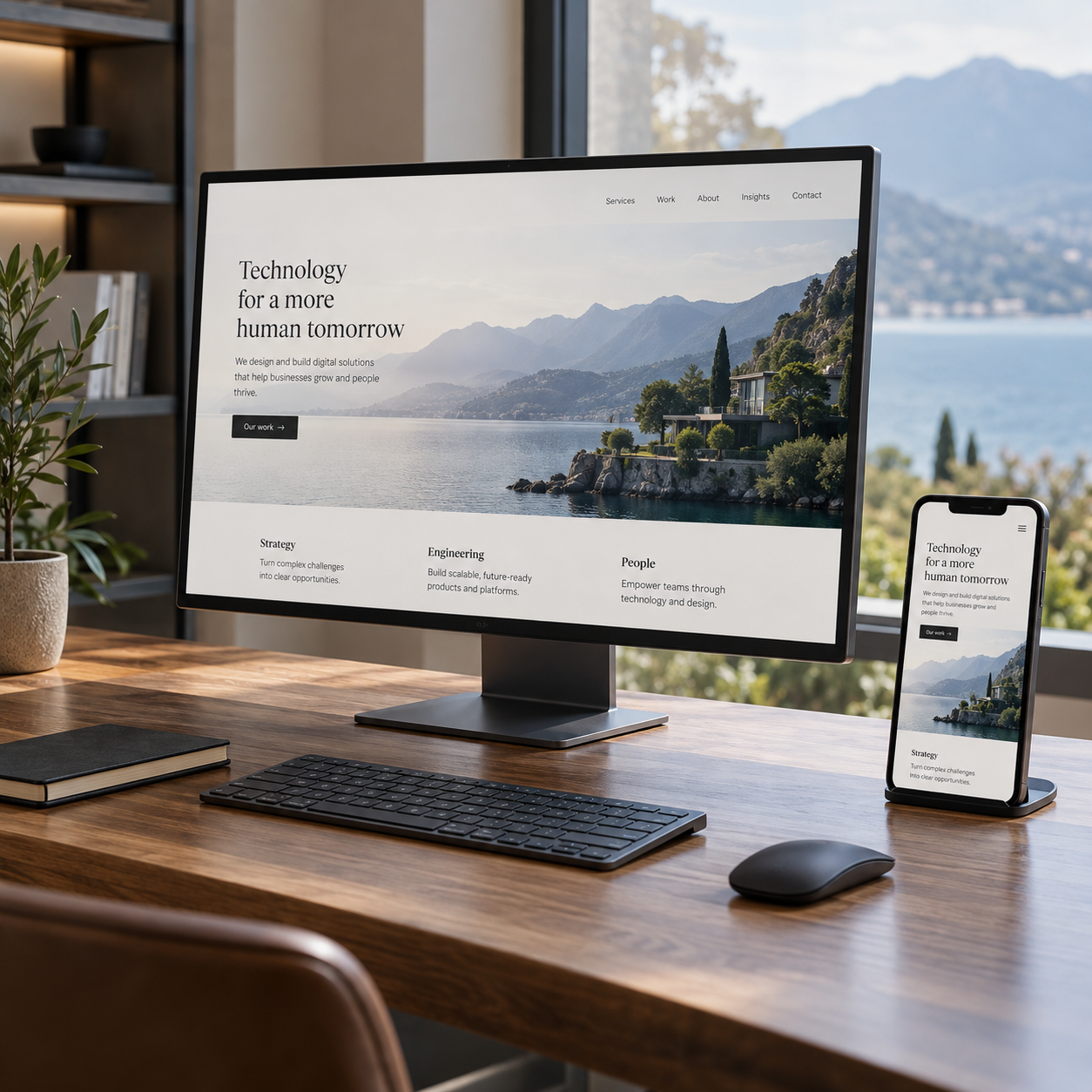 Website op een beeldscherm en een smartphone